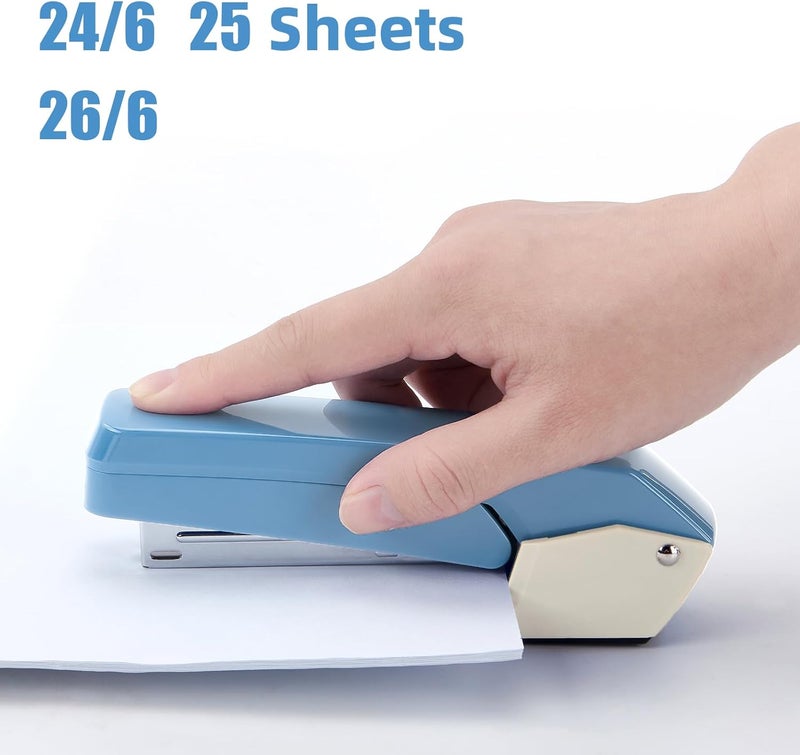 EZWORK Deli/ Swing-Arm Swivel Stapler, 25 Sheets Capacity, 360 Degree Rotate Desk Staplers with 1000 Staples for Booklet or Book Binding, Blue+White - Image 4